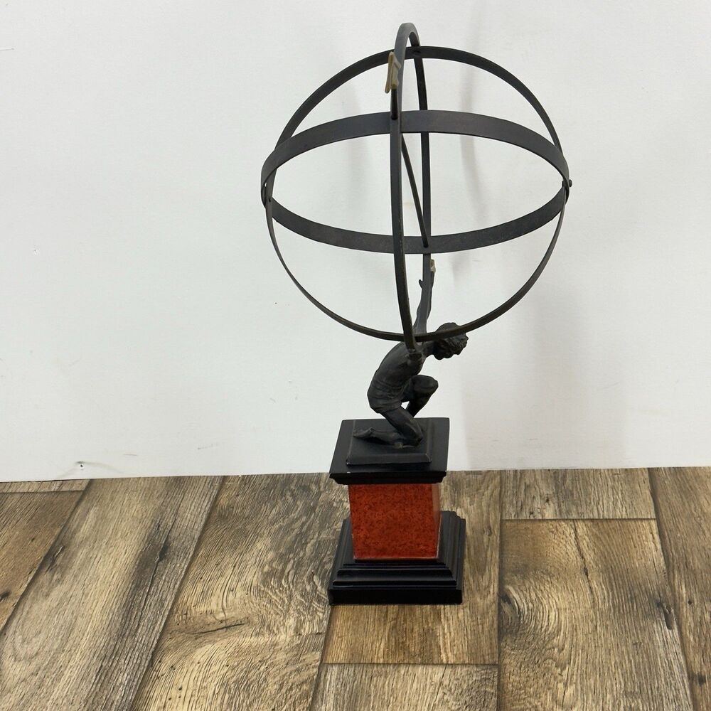 Vintage English Country Iron Garden Armillary Sundial Held by Atlas - Picture 5 of 5